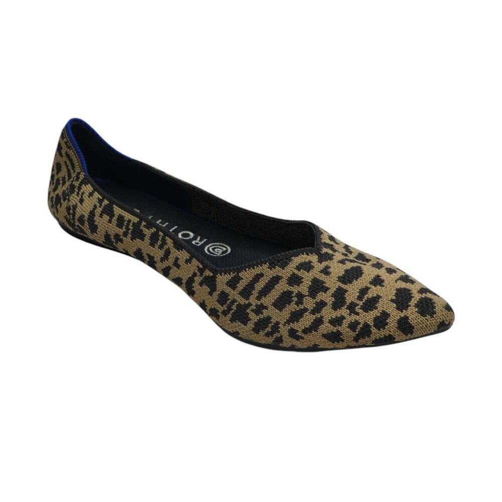 Rothys The Point II Leopard Print Pointed Toe Knit Ballet Flats Womens 10